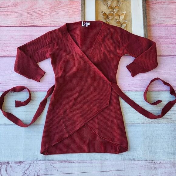 Princess Polly Burgundy Red Phenix Wrap Mini Sweater Dress Women's Size XS/S - Picture 6 of 10